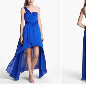 Blue Satin high low prom dress